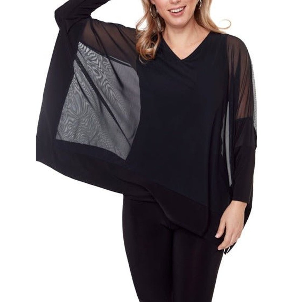 Women's V-Neck Sheer Black Top Size L Compli-K Long Sleeve Dressy Flowy NWT
